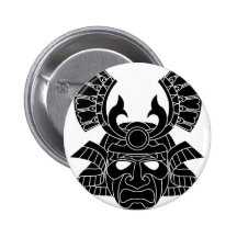 Monochrome samurai mask pinback buttons