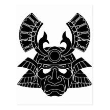 Monochrome samurai mask post cards