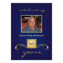 Monogram 80th Birthday Invitations with Photo