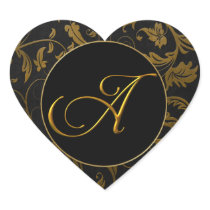Monogram A Gold and Black Damask Wedding Seal Stickers