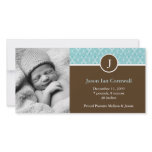 Monogram and Damask Baby Announcements photo cards