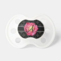 Monogram black damask pink rose pacifier