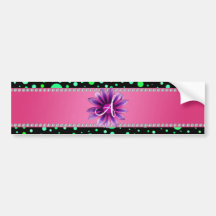 Monogram black green polka dots pink daisy bumper stickers