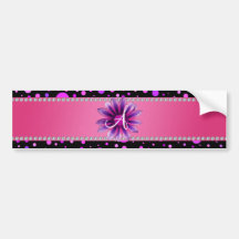 Monogram black purple polka dots pink daisy bumper sticker