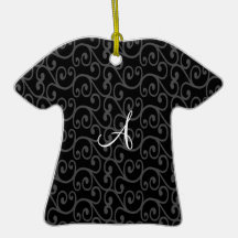 Monogram black swirls christmas tree ornaments