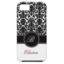 Monogram Black, White, Plum Damask iPhone 5 Case