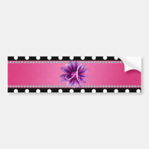 Monogram black white polka dots pink daisy bumper sticker