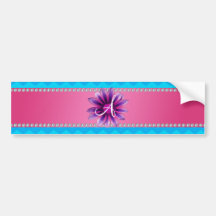 Monogram blue chevrons pink daisy bumper sticker