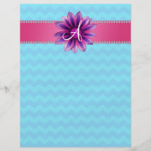 Monogram blue chevrons pink daisy flyers