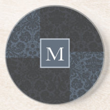 monogram blue damask coaster