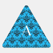 Monogram Blue damask Triangle Sticker