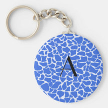 Monogram blue giraffe print key chain