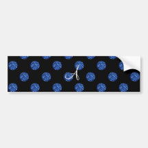 Monogram blue glitter polka dots bumper stickers