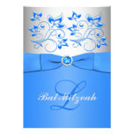 Monogram Blue Silver Floral Bat Mitzvah Invitation