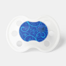 Monogram blue swirls pacifiers