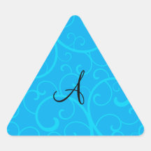 Monogram blue swirls triangle stickers
