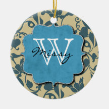 Monogram Blue Weathered Christmas Tree Ornaments