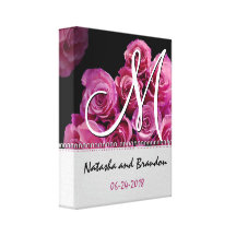 Monogram Bride and Groom with Pink Roses Canvas Prints