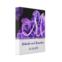 Monogram Bride and Groom with Purple Roses Gallery Wrapped Canvas