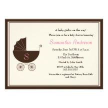 Monogram Carriage Baby Shower Invite - Girl