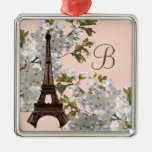 Monogram Cherry Blossom Eiffel Tower Ornament
