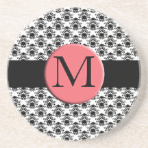 monogram damask beverage coaster