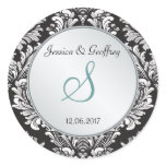 Monogram Damask black white Wedding Sticker