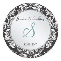 Monogram Damask black white Wedding Sticker