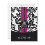 monogram damask fuchsia rsvp cards invitations