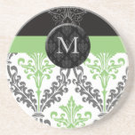 monogram damask lime beverage coaster