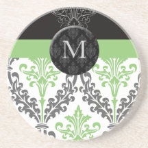 monogram damask lime beverage coaster