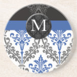 monogram damask navy coasters