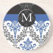 monogram damask navy coasters
