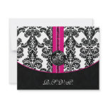 monogram damask pink rsvp cards invites