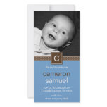 Monogram Dots Baby Birth Announcement (Blue) photo cards