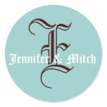 Monogram E Wedding Aqua & Espresso Favour Seal stickers