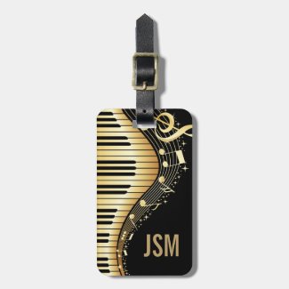 Monogram Elegant Black And Gold Music Notes Design Tag For Bags