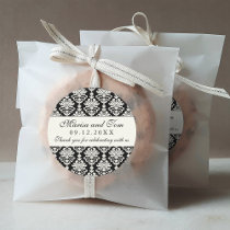 Monogram Favour Sticker | Black White Damask