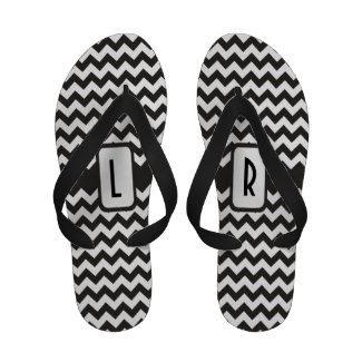 Monogram Flip flop Sandals: Black, White Chevrons