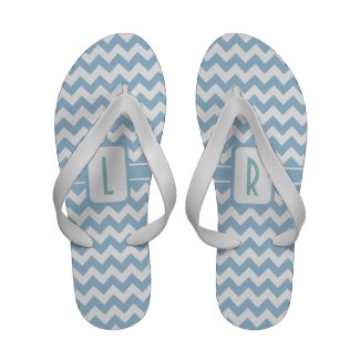 Monogram Flip flop Sandals: Blue, White Chevrons
