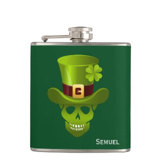 Monogram Green 4 Leaf Shamrock Skull And Green Hat Flasks