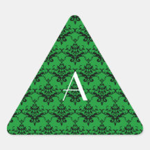 Monogram Green damask Triangle Stickers