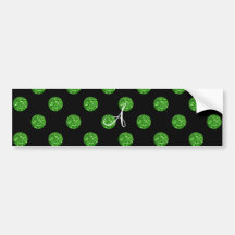 Monogram green glitter polka dots bumper stickers