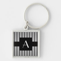 Monogram grey and black stripes key chain