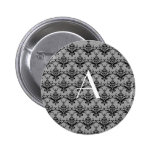 Monogram Grey damask Button