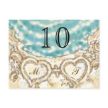 Monogram Hearts on the Beach Table Card Post Card