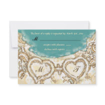 Monogram Hearts on the Beach Wedding RSVP Card Personalized Announcement