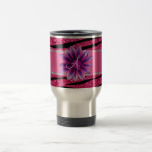 Monogram hot pink glitter zebra stripes daisy mugs