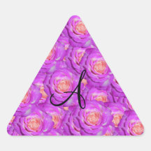 Monogram hot pink roses triangle stickers