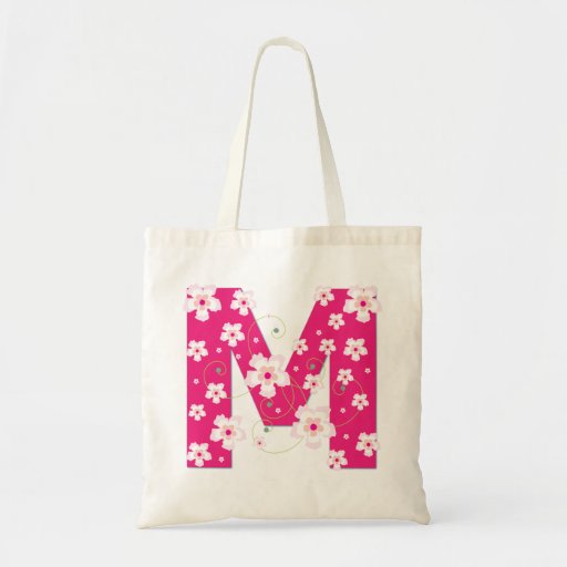 Monogram initiaI M floral flowery pretty tote bag